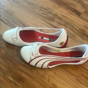 Puma White and Red Athletic Shoes with Slip-On Design